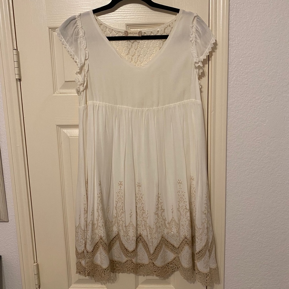 White Dress with Tan Embroidery